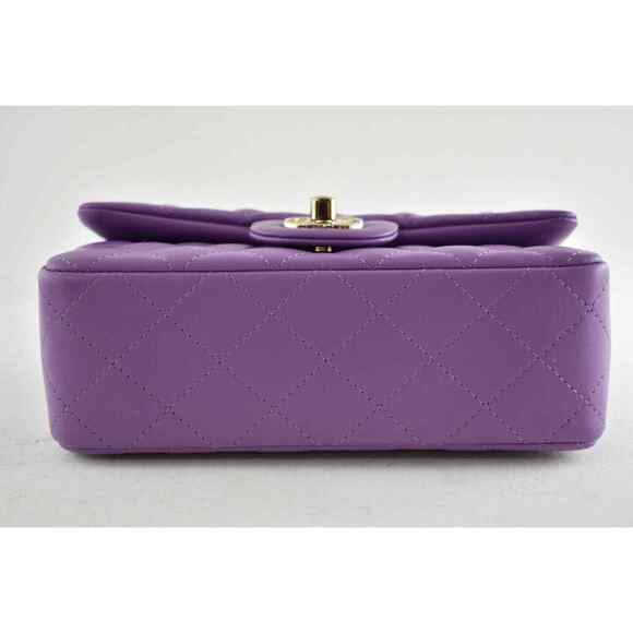 Chanel 22P Purple Gold Chain Mini Flap Rectangle CC Logo Quilted Crossbody Bag - Picture 12 of 12